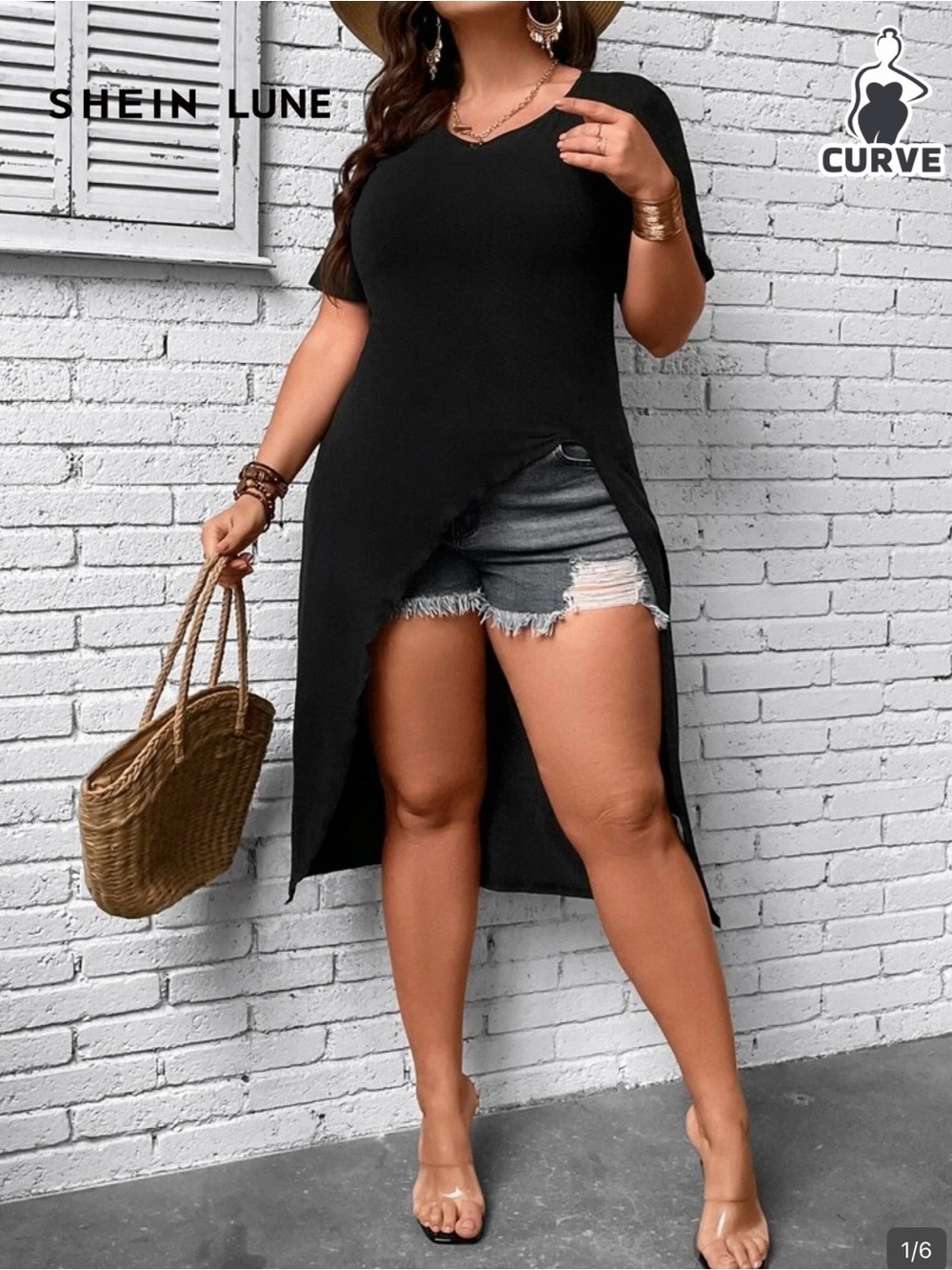 0XL -  SHEIN LUNE Plus Solid Asymmetrical Hem Tee